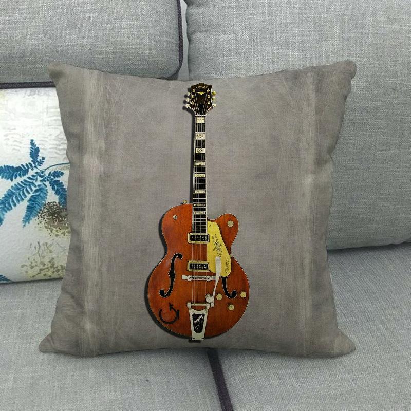 Guitar And Bass Instrument Series Pattern Digital Printing Short Plush Pillow Covers For Sofa Office Cushion Cover Home Goods