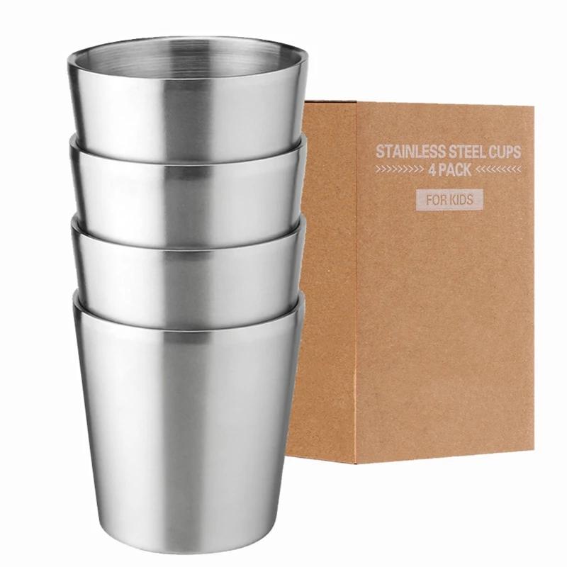 Nerezové kelímky 10oz 6oz Kempingové hrnky 4ks Opakovaně použitelné Prémiové kovové kelímky Dvoustěnné nápojové termosky pro BBQ Domácí nápojové náčiní