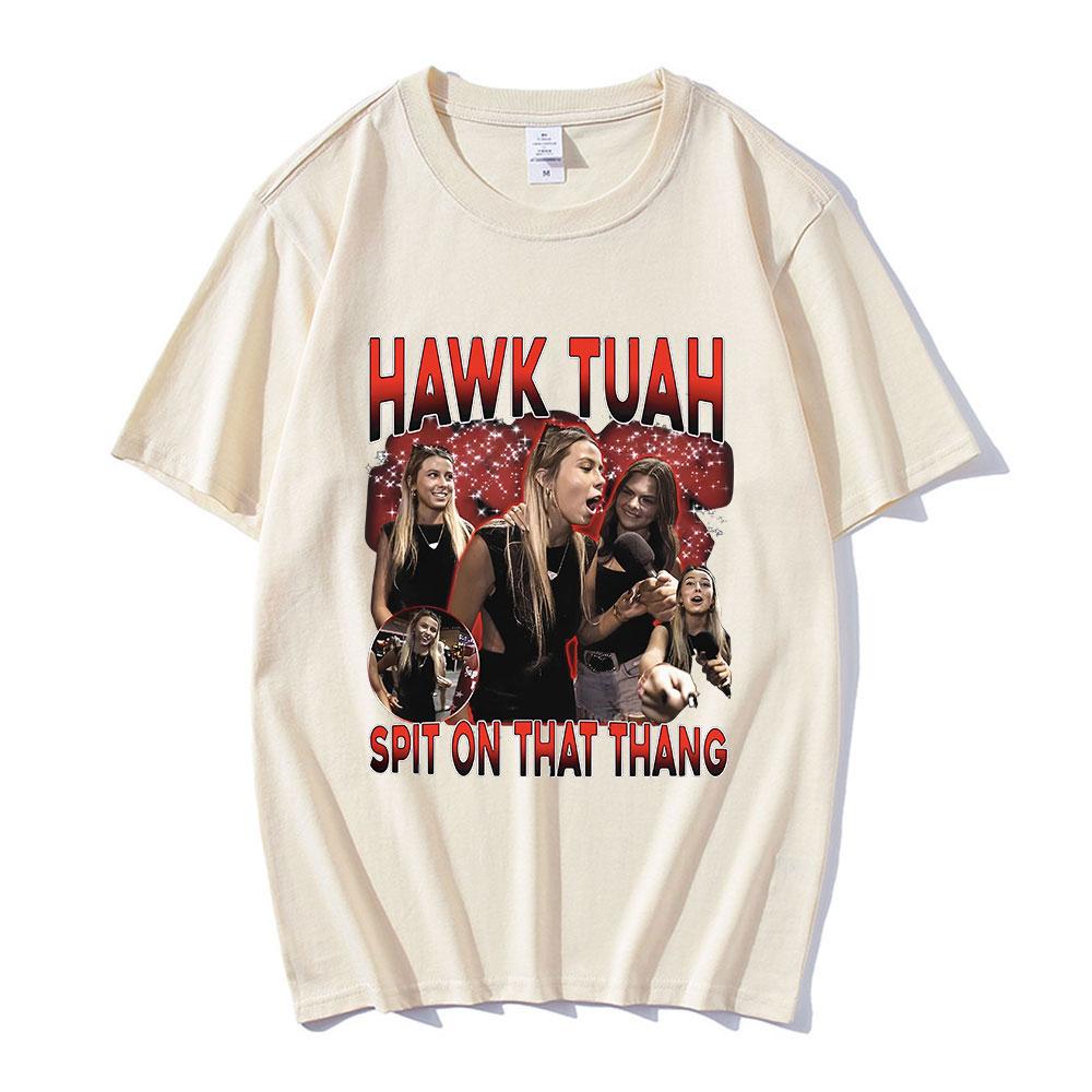Hawk Tuah Spit On That Thang Funny Girls Meme Graphic TShirt Unisex Women Casual Cotton Oversized Short Sleeve Tshirts Streetwear