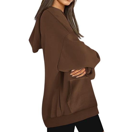 Women Hoodies Drawstring Pullover Fleece Sweatshirts Oversized Long Sleeve Hooded Top with Front Pocket
