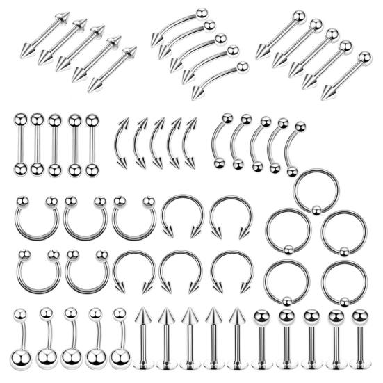 60 Stück Unisex Edelstahl Lippen Nagel Augenbrauen Stecker Nasenring Piercing Mischset