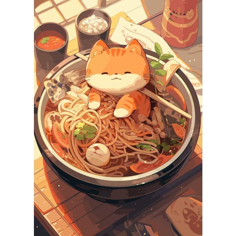 Japanese Noodle Dog Cat Funny Kitchen Ramen Noodles Poster Wall Art Prints Canvas Painting Pictures for Restaurant Home Decor