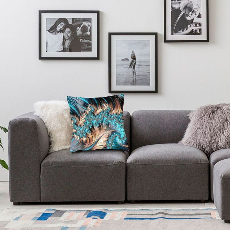 Turquoise Gems Geometric Art Cushion Cover 45X45Cm Home Decor 3D Print Elegant Copper And Teal Fractal Four Throw Pillow Case