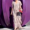 Women's V Neck Short Sleeve Maxi Dresses Loose Fit High Waist A Line Casual Sundress