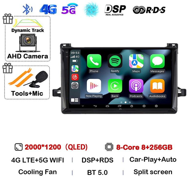 Android 14 Carplay Car Radio For Toyota Prius XW50 2015 2016 2017 2018 2019 2020 4G+WIFI 360 Camera Multimedia Player GPS Stereo