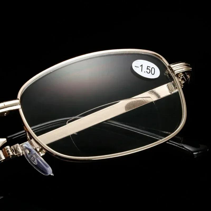 Portable Business Mens Myopia Eyeglasses Photochromic Folding Myopia Glasses With Leather Box Minus Diopter Glasses 0 To -4.0