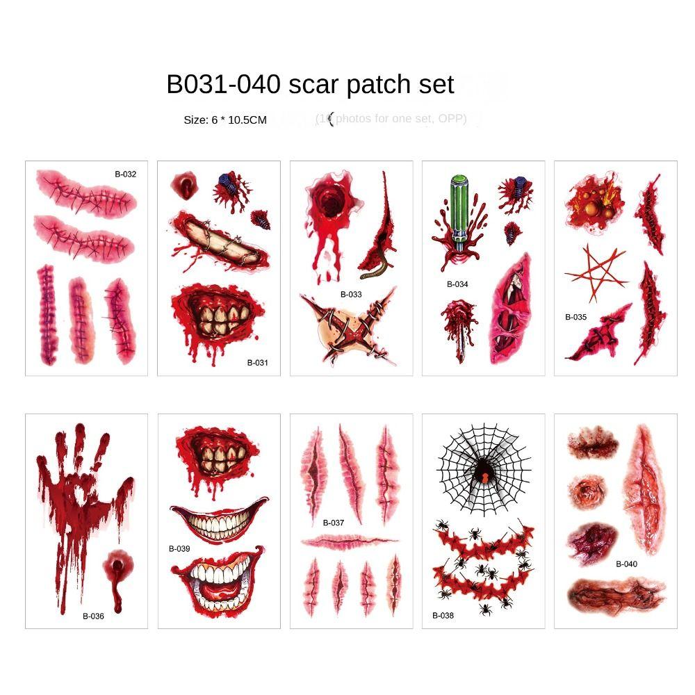 Fake Tatto Halloween Horror Tattoo Stickers Waterproof Big Mouth Face Sticker   Festival Carnival