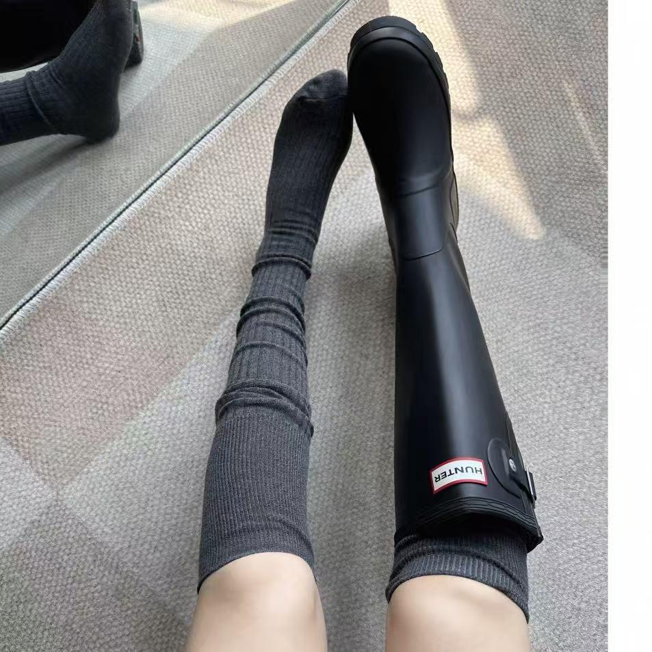 Zhuji Women's Over-the-Knee Japanese Style Scrunched Socks – Miu Series Double-Needle Calf Socks