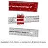 Woodpeckers Paolini Pocket Metric Woodworking Ruler with Slide Vertical End Scribing and Engraved Rule, Aluminum, 300mm, Stops, Scales, Notches,