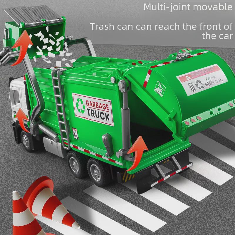 Large Alloy Sanitation Truck Toy with Garbage Classification Buckets - Perfect Birthday Gift for Boys