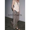 Summer New Product Women's Clothes American Viscose Blended Long Wide Faded Stripes Draping Mid-Waist Pants 3717040