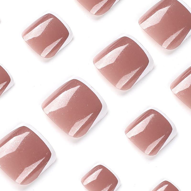 24 stycken/set Snabba naglar Fransk Vit Glitter Tånaglar Falska naglar Klistermärke Bärbara Vattentäta Manikyr Färdiga naglar