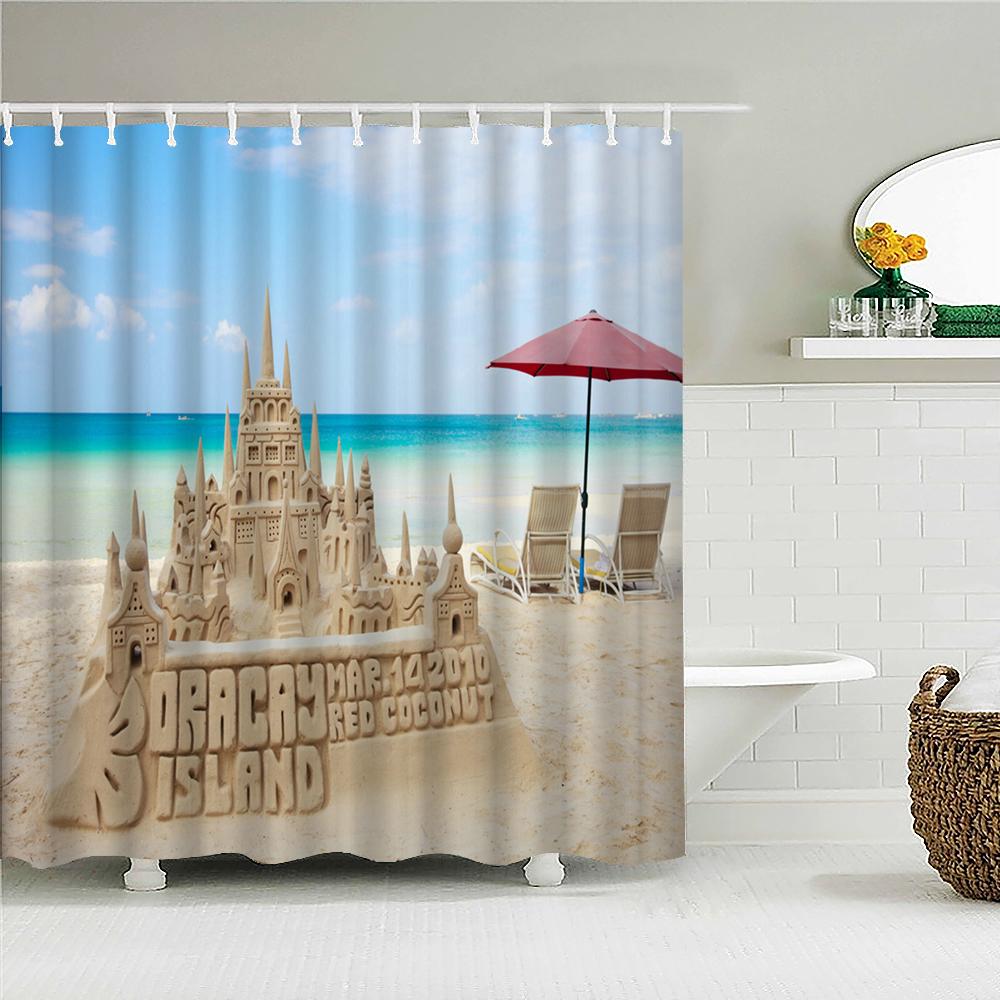 High Quality Sunny Sea Beach Scenery Fabric Shower Curtain Waterproof Printing Bath Curtains For Bathroom Decorate With Hooks