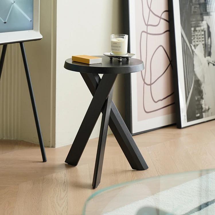 Black Nordic Solid Wood Sofa Side A Few Small Household Mini Round Coffee Table Modern Minimalist Low Stool Bedside Table