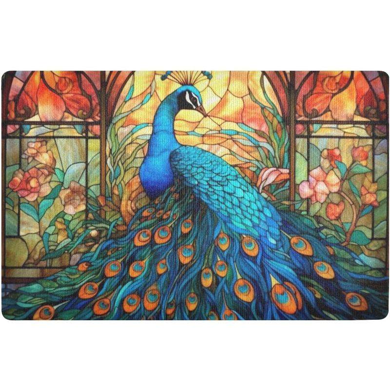 Peacock Print Welcome Doormats Indoor Outdoor Anti Slip Water Absorbent Rug Home Decor Carpet for Entrance Living Room Bathroom