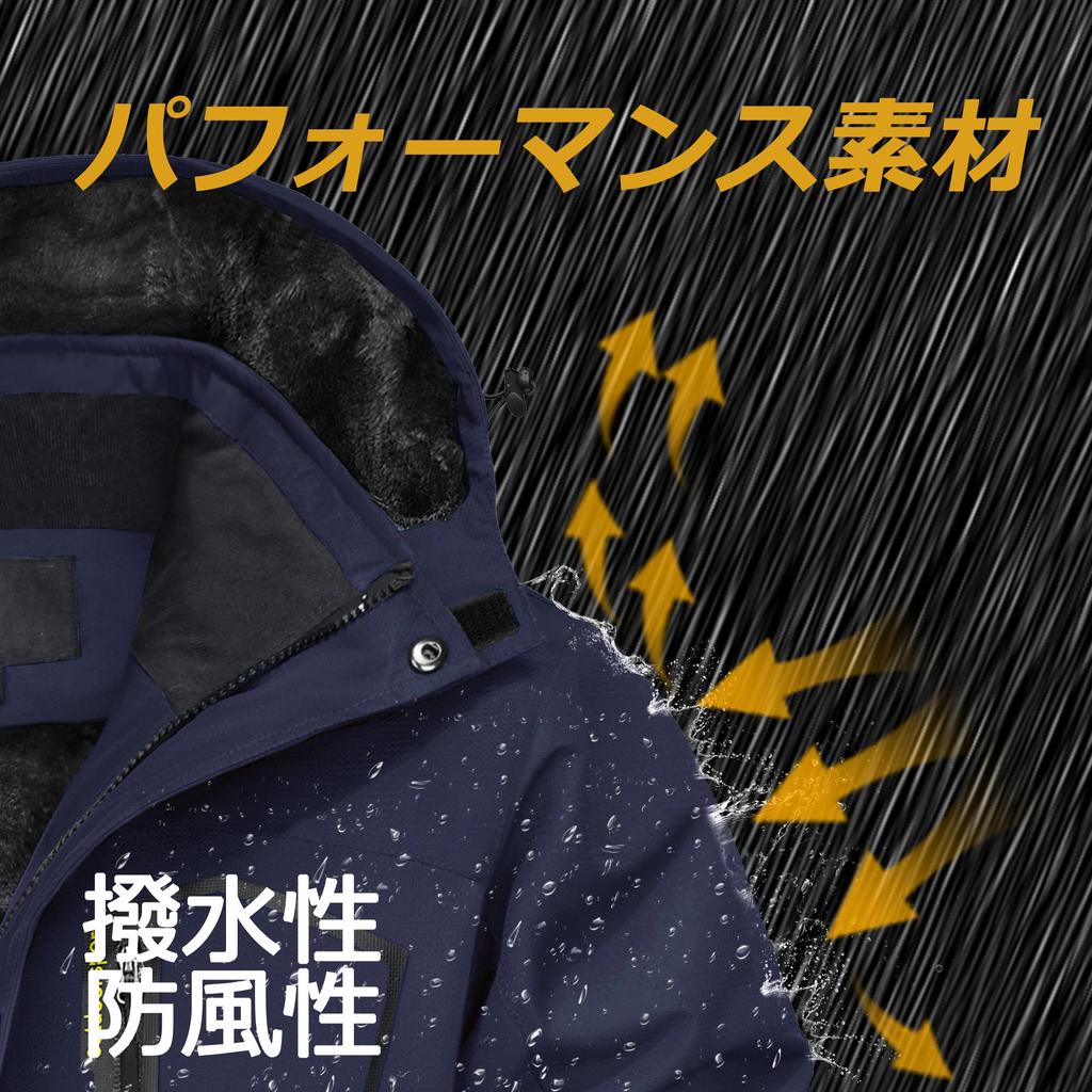 Perturga Casual Windproof and Available in Plus Warm and Solid Dark Size with Hat Men's Fleece-Lined Jacket, Waterproof, Sizes, Colors, Blue, M,