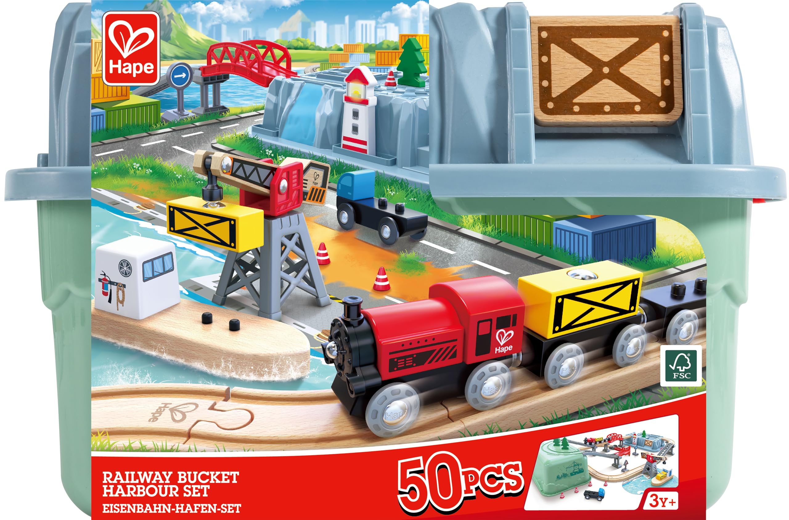 Hape Набор-коробка с рельсами  Гавань  E8769