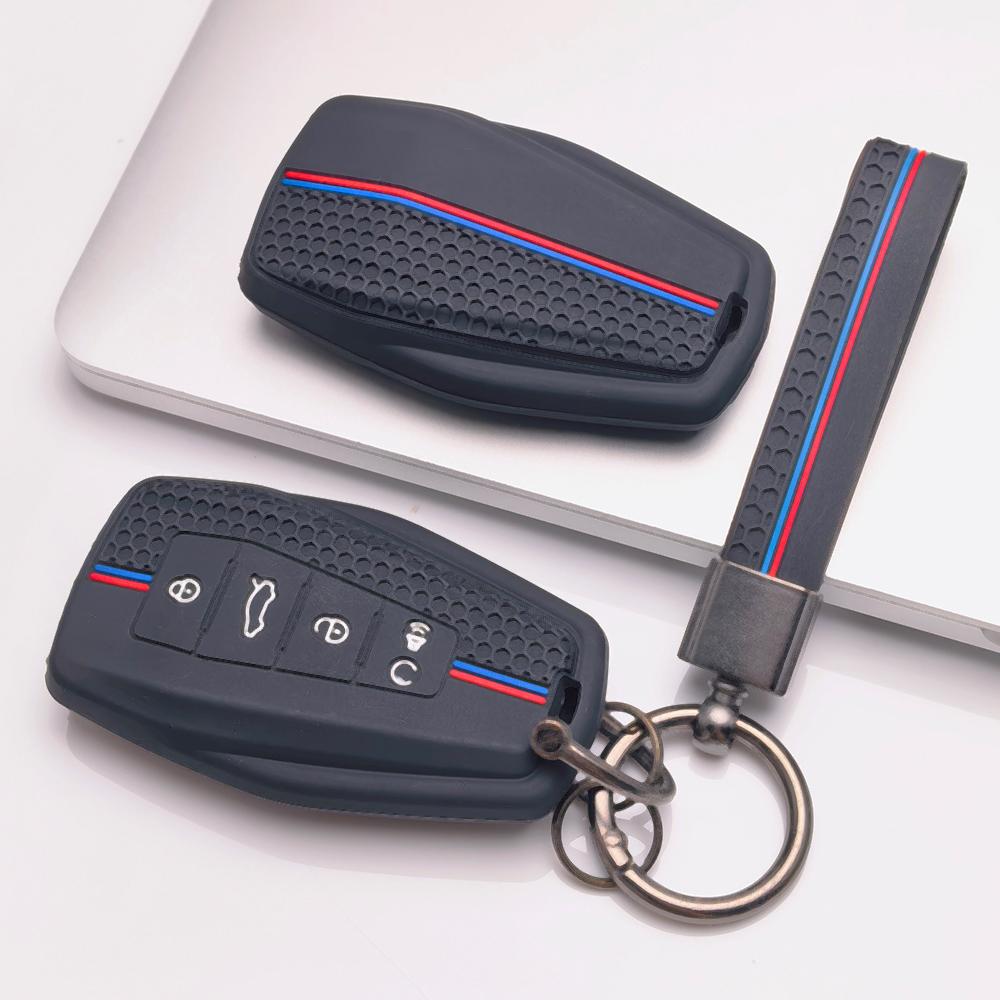 Soft Silicone Car Key Ring Strap for Geely Emblem Coolray Emgrand GT GS Manjaro Atlas Pro Honeycomb Texture Anti Scratch Key Ring Holder Protector