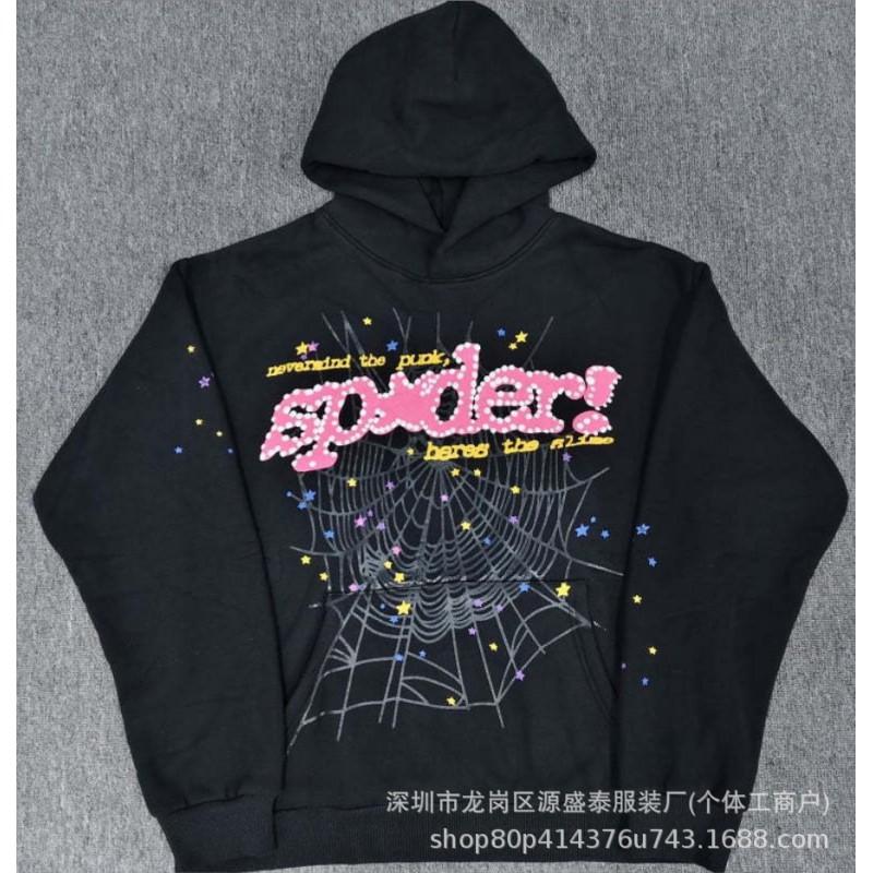 Sp1der Rapper YoungThug Same Foam Letter 555555 Couple Hoodie Pink Sweatshirt