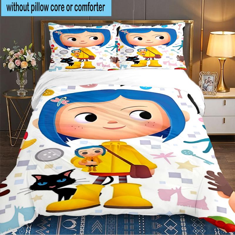 Mystery Coraline's World 3pcs Bedding Set,Including 1pc Duvet Cover And 2pcs Pillowcases Perfect Gift for Christmas,Ideal for Bedroom, Dormitory