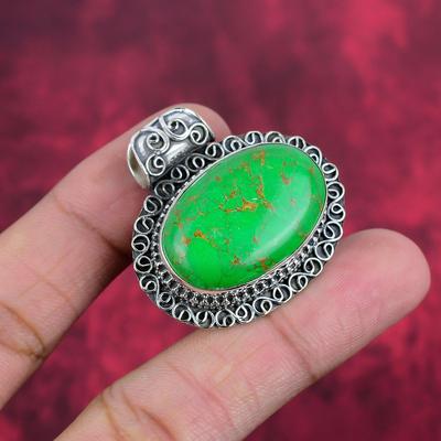 Green Copper Turquoise Pendant, 925 Sterling Silver Pendant Gemstone Jewelry, Handmade Pendant Amazing Jewelry, Gift For Her