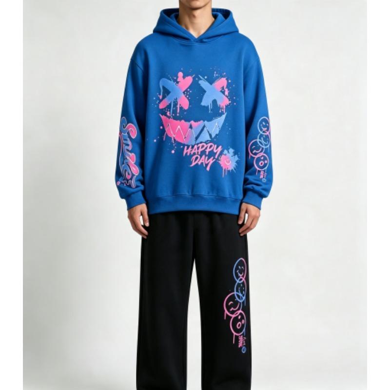 Felice Giorno Stampa Graffiti Bambini Felpe Pantaloni Set 2 Pezzi Moda Casual Street Felpe con Cappuccio Abbigliamento Vintage Ragazzo Ragazza