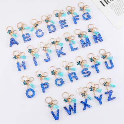 Resin Blue Heart Butterfly Letter Keychain Classic Retro Bag Pendant Practical Durable Backpack Accessory Sweet Gift For Girlfriend BFF