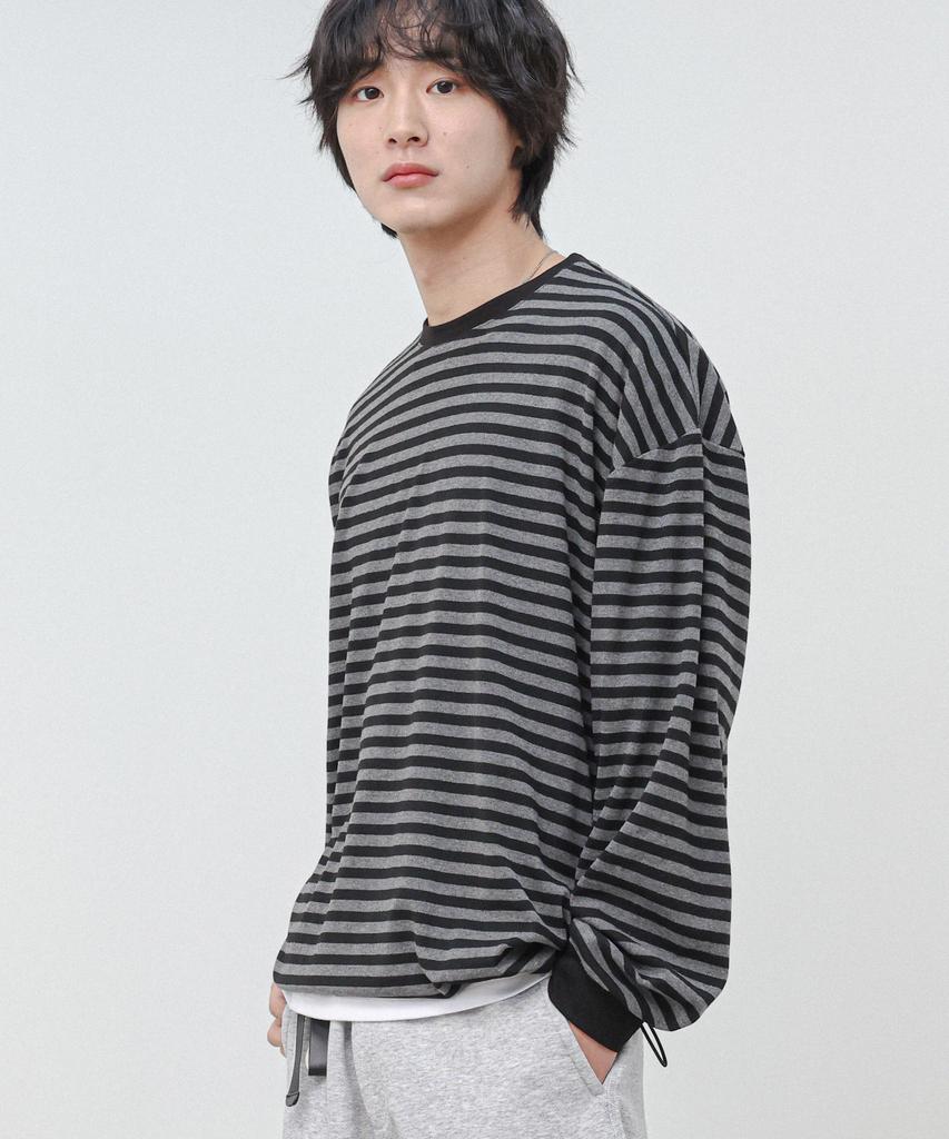 Modernoment Striped Oversized String Long Sleeve [Gray]