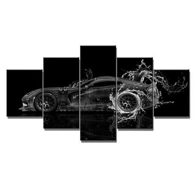 Wall Art Canvas Painting Modern Pictures Home Decoration Posters 5 Panel Black And White Super Sports Car Living Room HD Printed No Frame No Frame