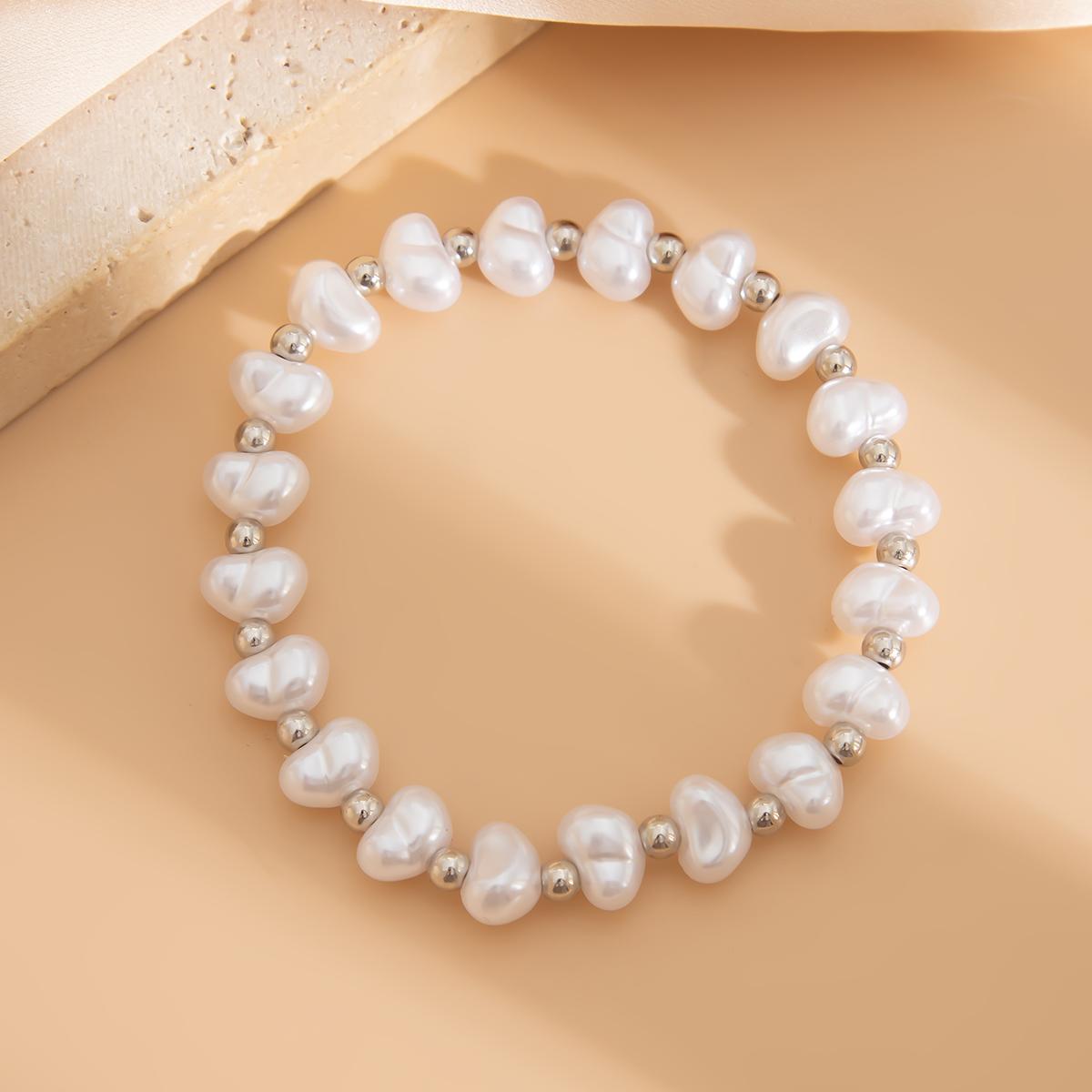 

Ingemark Exaggerated Trendy Imitation Pearl Chain Bracelet for Women Punk Irregular Geometric Smooth Spring Bangles Men Jewelry