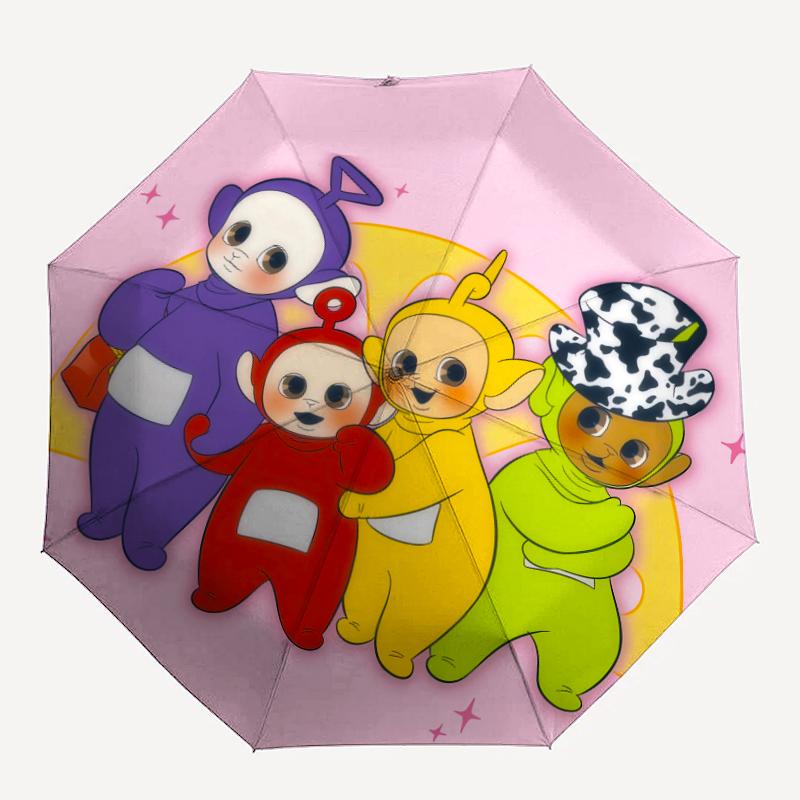 Teletubbies Theme Automatic Umbrella, Lightweight & Portable, 8 Rib, Perfect for Outdoor Travel, Birthdays, Christmas, Gifts.