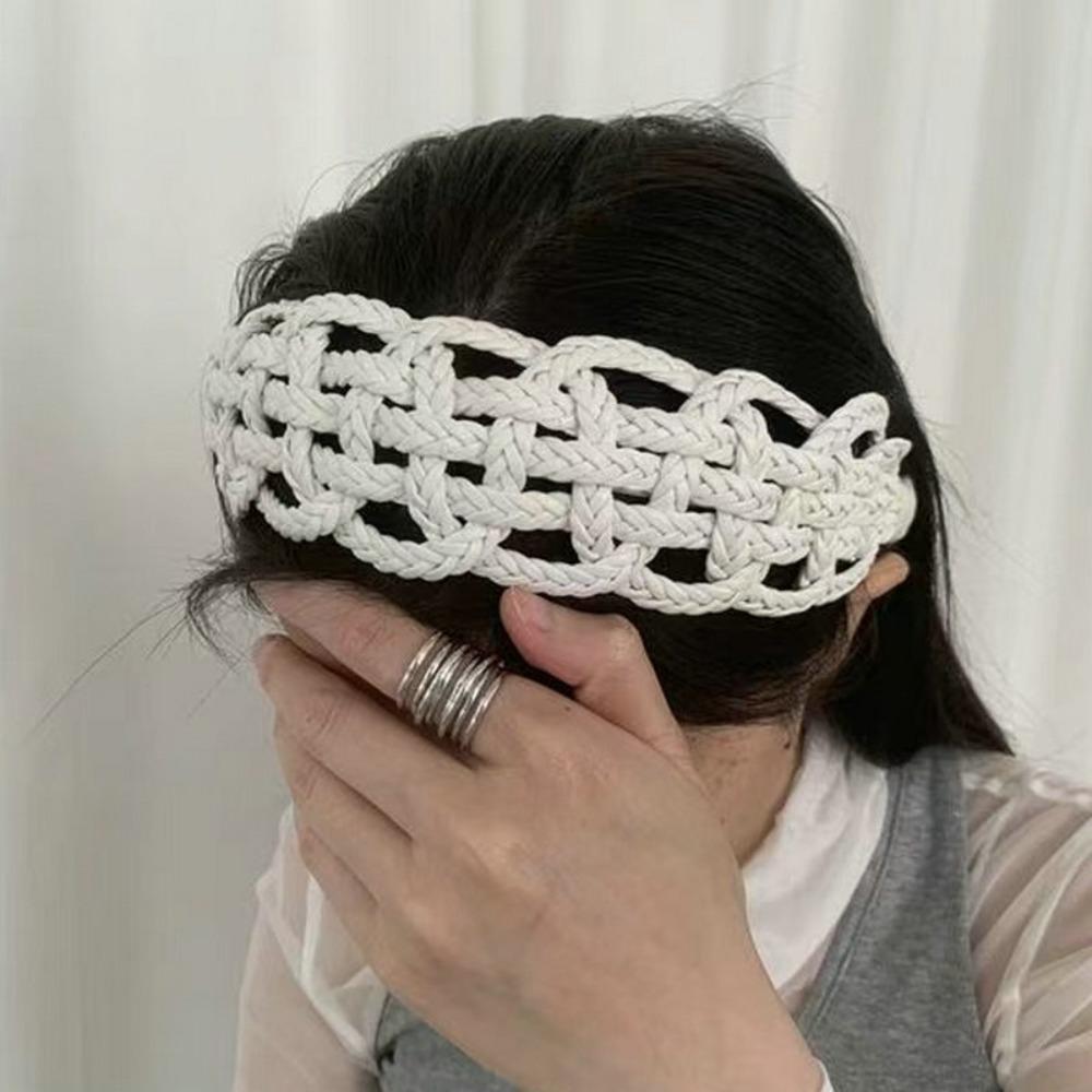 Headwear PU Leather Weave Hairband Wide Side Weave Style Hair Hoop Creative Braid Headband Women