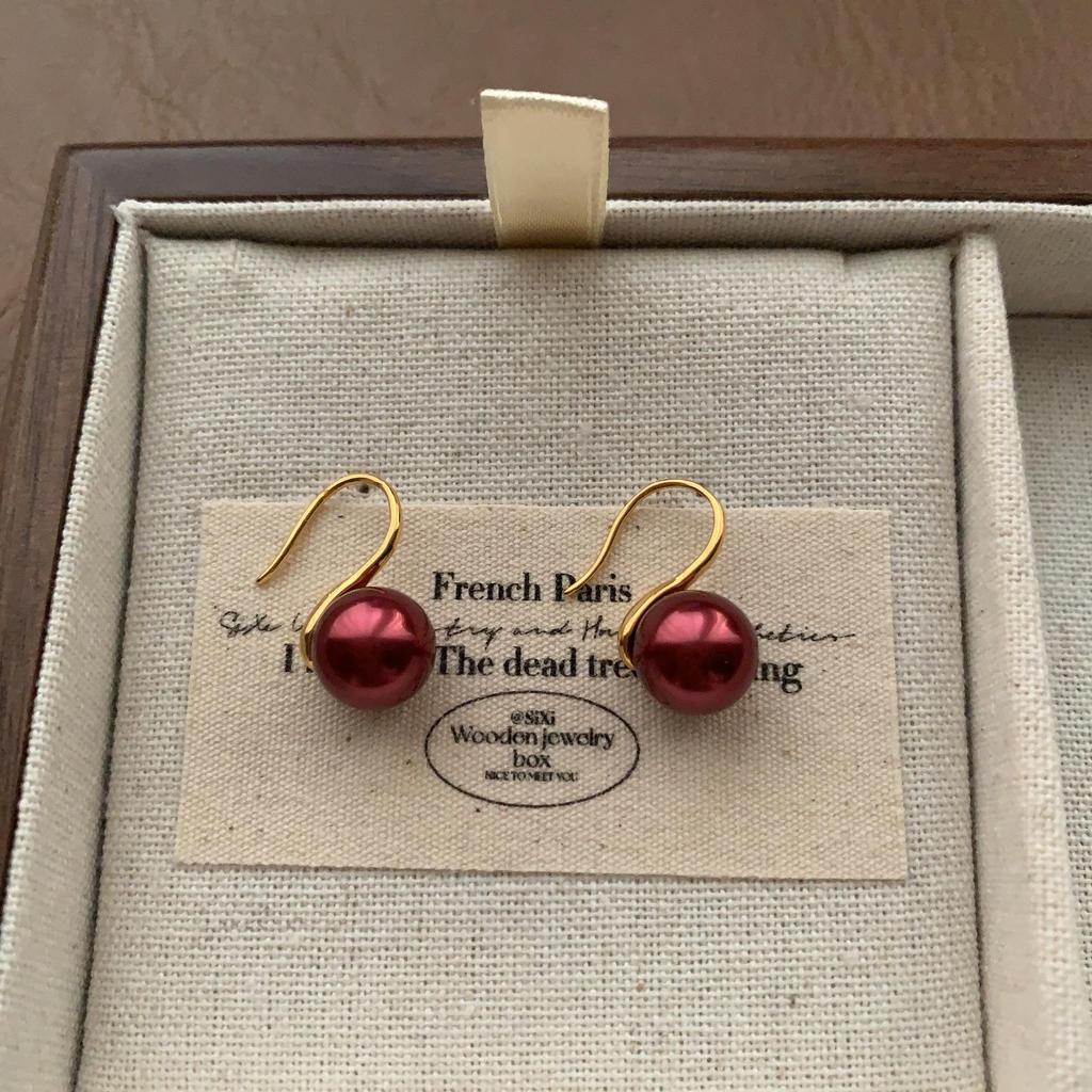 Ankara Red Pearl Earrings Earrings High Personality Versatile Festive Atmosphere Simple Generosity Light Luxury Earrings Women