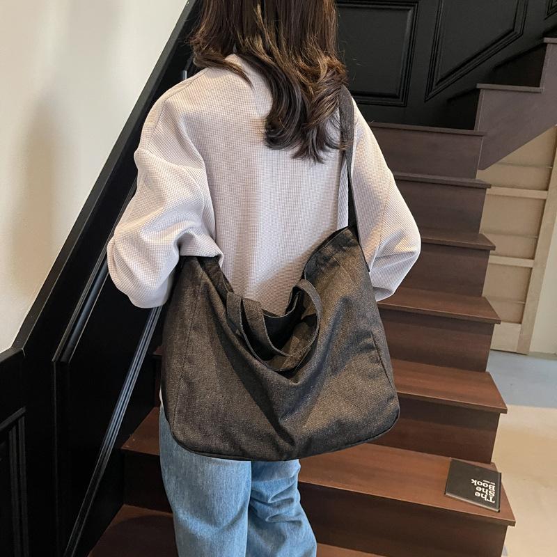 Large-capacity Commuting Denim Bag Simple Style, Versatile Underarm Tote Bag Single-shoulder Crossbody Bag Casually