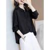 WTEMPO Black High End Shirts Women Spring Summer Stylish Long Sleeve Loose Large Size Turn-down Collar Button Tops