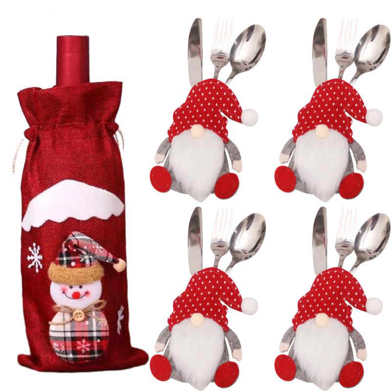 Kreativní vánoční sada na víno Zlaté sametové šaty Obaly na láhev vína Rukáv Santa Sněhulák Vánoce Nový rok Dekorace na jídelní stůl