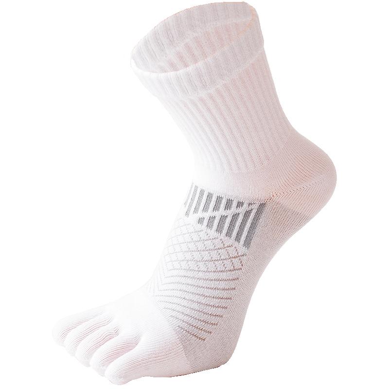 Autumn-Winter Five-Toe Sports Socks - Sweat-Absorbent, Breathable, Thick Pure Cotton, Anti-Odor, Mid-Calf Length