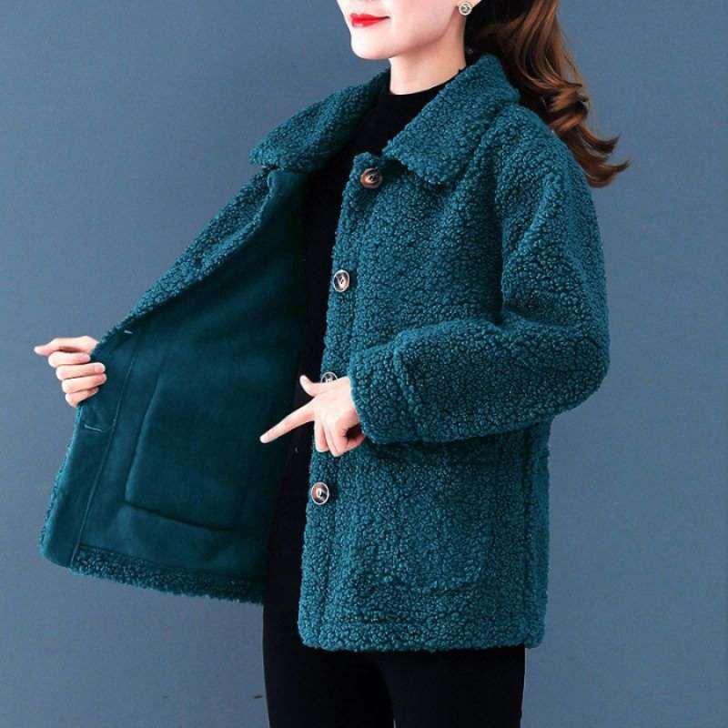 Stylish Faux Lamb Wool Coat for Women Aged 50-60: Warm Particle Velvet Top for Middle-Aged and Elderly Mothers