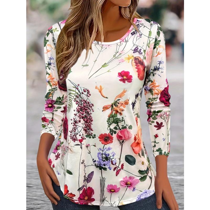 Vintage Leaves Floral 3D Print O-Neck Long Sleeve T-Shirts Fashion Casual Clothes Harajuku Women's T-shirts