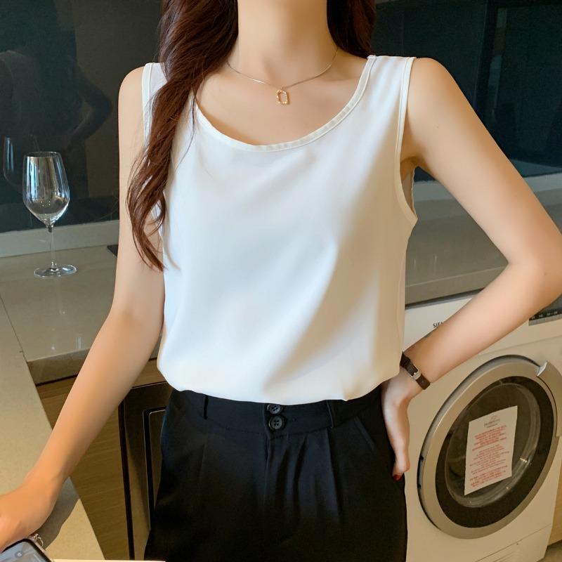 

Chiffon camisole women s loose round neck outer wear bottoming shirt small suit inner sleeveless top0990 S белый
