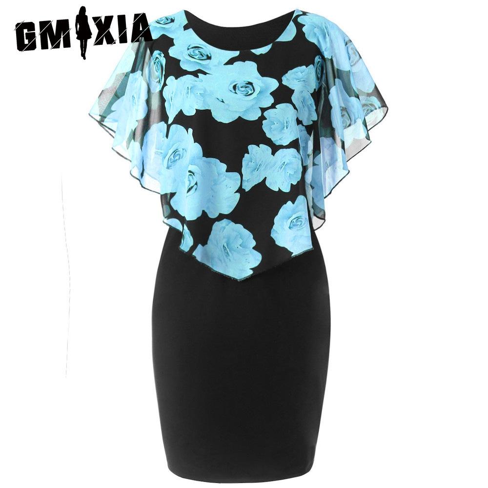 

GMXIA Черное сексуальное платье с прозрачной шалью и нежным цветочным принтом XXXXXL синий