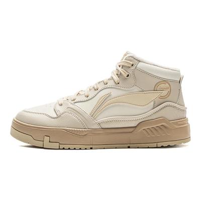Li Ning Common 80s Mid Fleece Retro Fashion Versatile Durable Lightweight High-Top Skate Shoes Women Sneaker Brown AGCV408-2