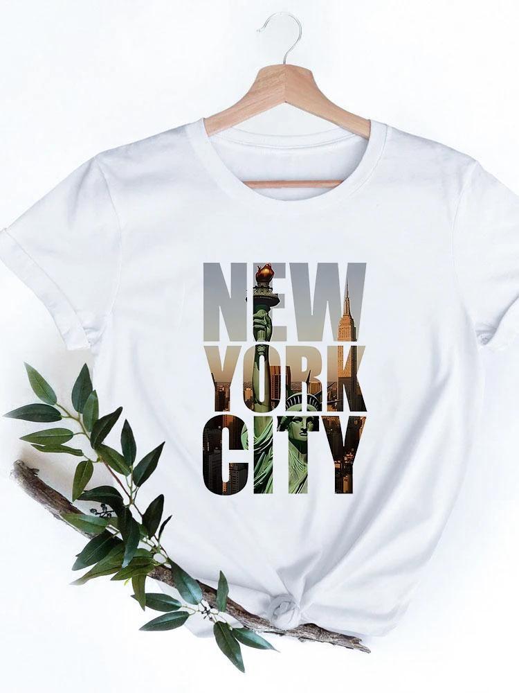 2024 Fashion Anime T Shirt Women New York City Graphic T Shirt Harajuku Kawaii Woman T Shirts Short Sleeve Femme Tops Tees