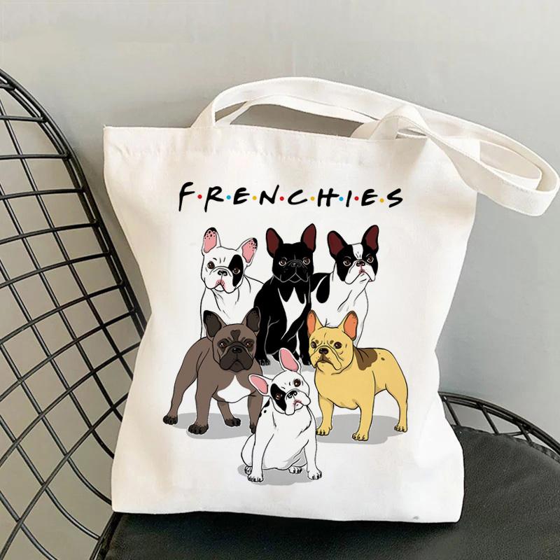 Frenchie French Bulldog Print Reusable Women Shopping Tote Bag Women Shoulder Bag Students Teacher Book Bag Travel Storage Bags