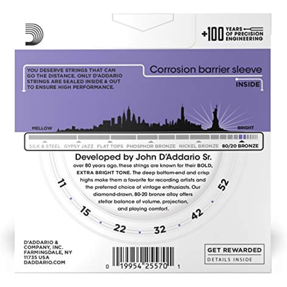 D'Addario Daddario Acoustic Guitar Strings 80/20 Bronze Custom Light .011-.052 EJ13-3D 3 Set Pack...