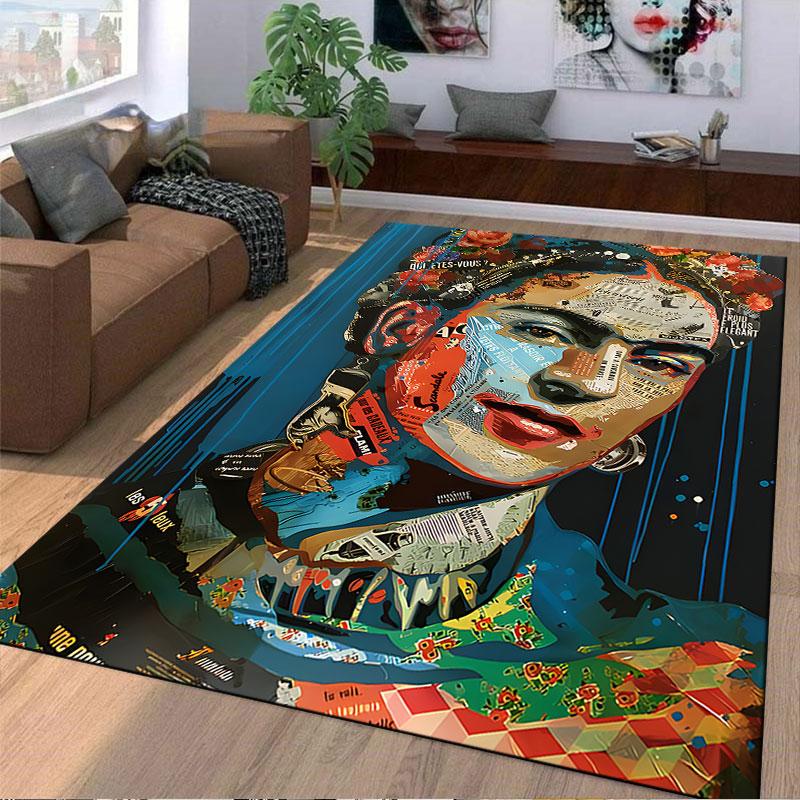 Vibrant Collage Portrait Rug suitable as a non-slip mat for the living room or bedroom sofa
