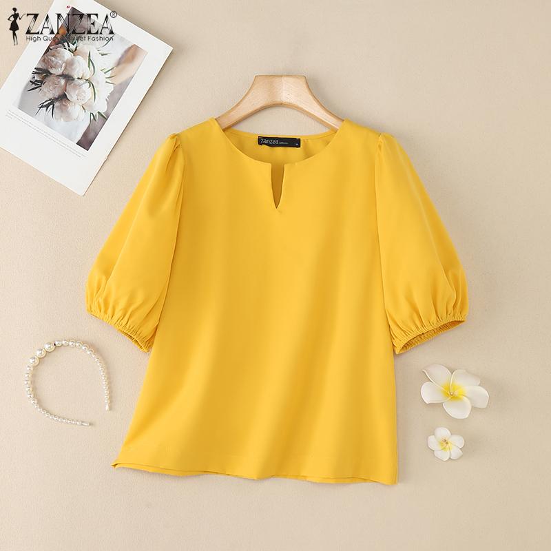 ZANZEA Women Casual V-Neck Summer Short Sleeve Blouse