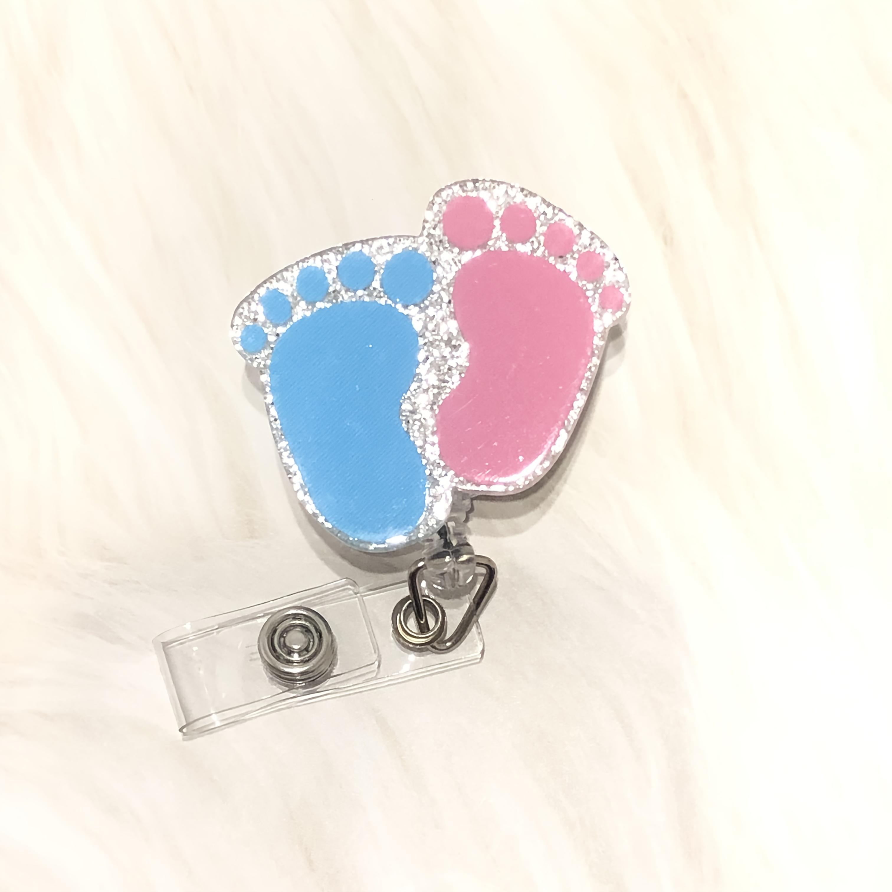 

1pc Acrylic Retractable Badge Reel with Clip - Glitter Footprint Design ID Badge Holder for Nurses, Doctors, Medical Staff 1pc