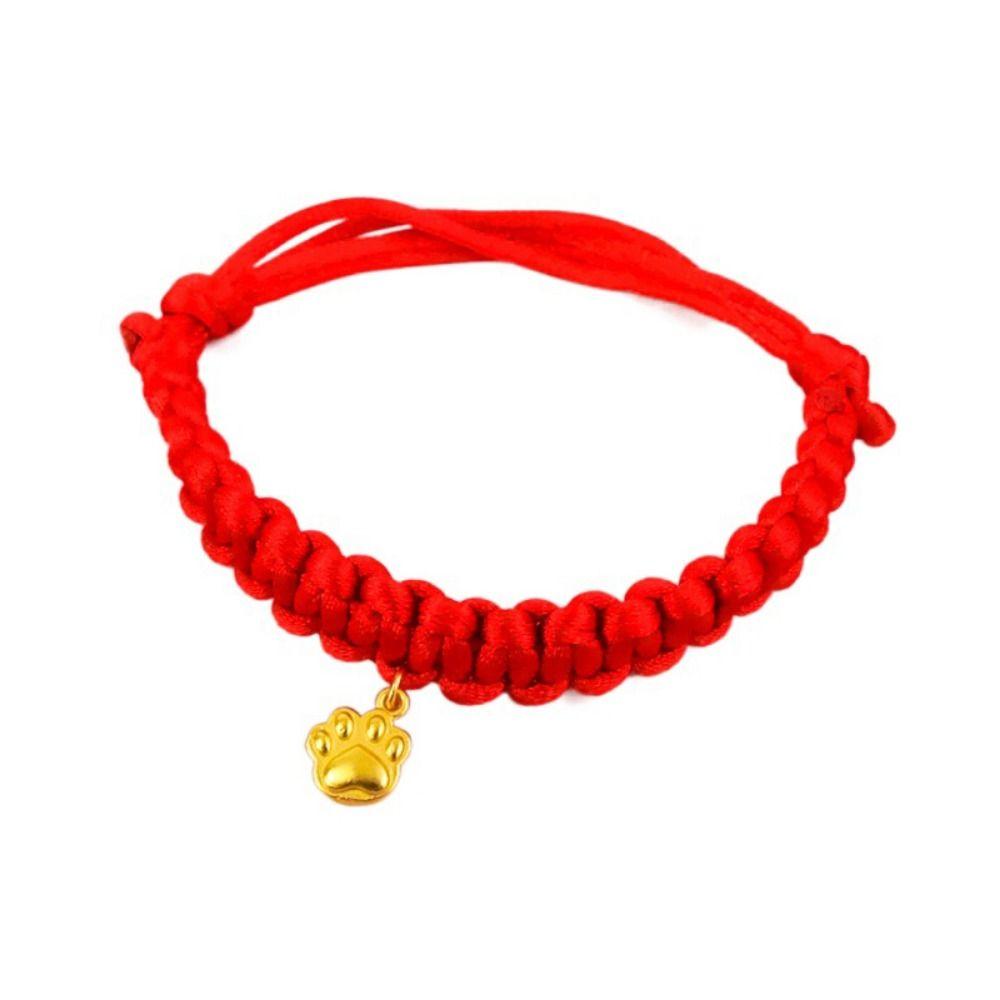Chinese Style Red Rope Braided Cat Collar Adjustable Fortune Bell Cat Collar  For Cats Puppy