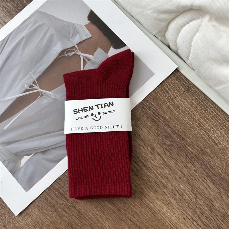 Women's Colorful Mid-Tube Socks In Violet, Orange, Rose, and Red for Modern Dance with Shark Print